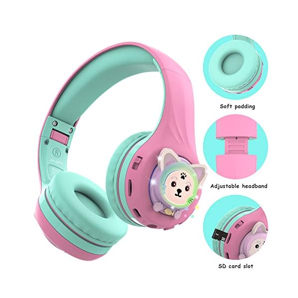 Riwbox-Baosilon-CB-7S-Kids-Headphones-WirelessWired-with-Mic-Light-Up-Bluetooth-Foldable-Headphones-Over-Ear-Volume-Limited-Safe-758595dB-with-TF-card-Children-Headphones-for-SchoolPinkGreen Riwbox Baosilon CB-7S Kids Headphones Wireless/Wired with Mic, Light Up Bluetooth Foldable Headphones Over Ear Volume…