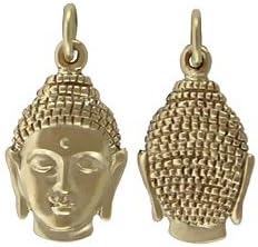 Detailed Young Buddha Pendant or Charm in Bronze, Double Sided Buddha Head, #7110