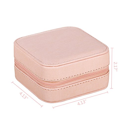PUSU PU Leather Small Jewelry Box Organizer Portable Travel Display Storage Case for Rings Earrings Necklace (Pink) - Thumbnail 6