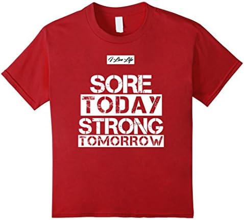 Kids Gym Motivation Sore Today Strong Tomorrow Fitness Tee Shirt 6 Cranberry