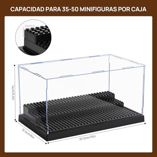 JoalGfda Grande Caja Expositora de Minifiguras para Bloques de Figuras de Acción, Caja Expositora Acrílica Transparente a Prueba de Polvo con 3 Escalones Móviles (negro-2PACK)