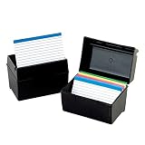 Oxford 01351 Plastic Index Card Flip Top File Box Holds 300 3 x 5 Cards, Matte Black (1 EA)