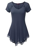 Doublju Lace Hem Asymmetrical Tunic Dress Top for Women with Plus Size LIGHTINDIGO X Large