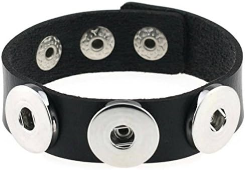 Simple Ever Ginooars Pack of 2 Artificial Leather Black Color 3 Snap Button Bracelet Fit 18mm Snap Button Charms