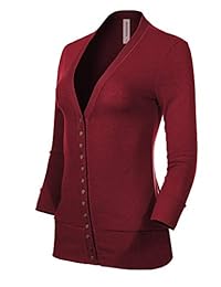 MixMatchy suéter de punto con botones a presión y mangas 3 4 con cuello en V para mujer