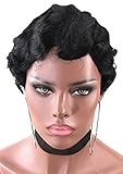 Kalyss Africa American Women's Short Finger Wave Wig Off Black Premium Synthetic Mommy Hair Wig for Black Women