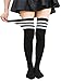Zando Women Cotton Triple Stripes Tube Over Knee Thigh Plus Size Stockings Socks A Black w White