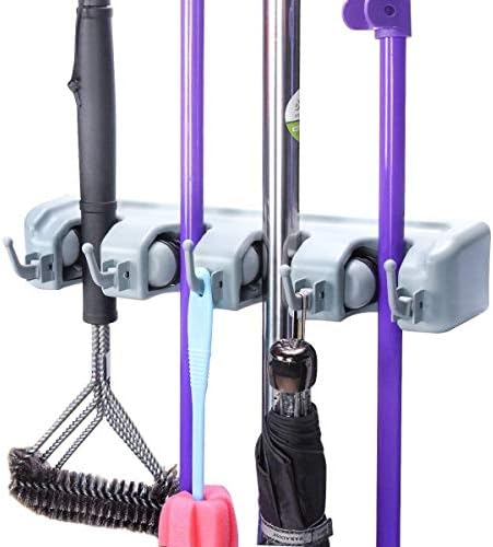 AQZET 4 Racks Kitchen Storage Brush Mop Broom Holder Organizer Tool Wall Mount Hanger