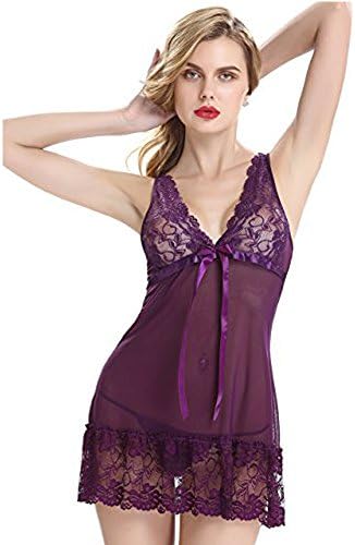 Lucyhuanx Sexy Babydoll Lingerie Lace Sheer Nightwear Lingerie for Women (M, Purple)