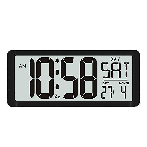 TXL 15.4" Jumbo Digital Alarm Clock Extra Large LCD Display 4.4" Bold Font Calendar Temperature Count-Up Countdown Timer, Battery Operate Office Kitchen School Warehouse Gym Wall/Desk,Black