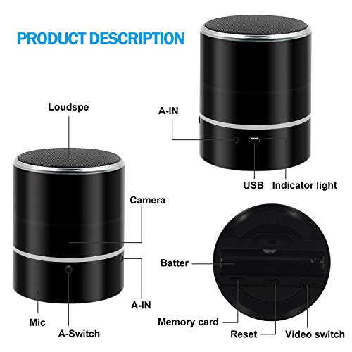 Hidden Camera Spy Camera Bluetooth Speaker, WiFi HD 1080P DVR Rotate 180°Lens Remote View Music Player Security Camera Night Vision Motion Detection for Home Office - Thumbnail 6