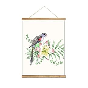 Hanging Poster Wooden Framed Beautiful Birds Flowers Plants Theme Home Wall Canvas Prints Ready to Hang - 18"x24" inches