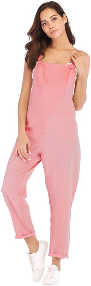 Aniywn Women's Strap Overall Summer Rompers Pants Casual Solid Sleeveless Long Playsuit Jumpsuits with Pocket