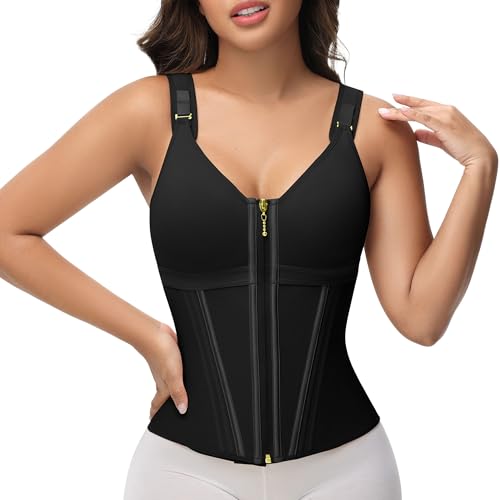 SHAPSHE Waist Trainer Corset for Women Tummy Control Sport Workout Body Shaper Vest for Postpartum Gym Zipper and Hooks