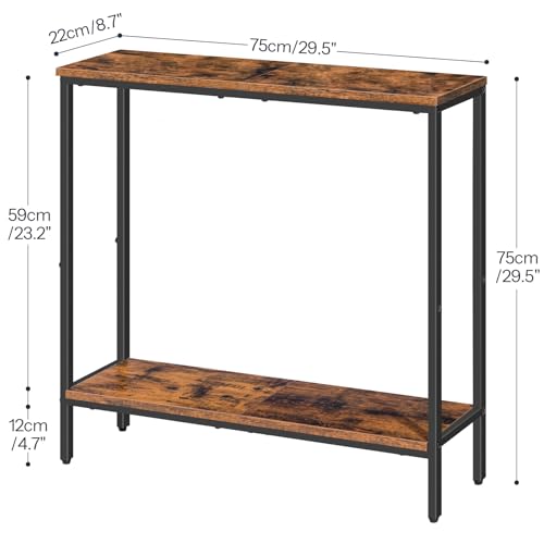 HOOBRO Narrow Console Table for Living Room, Skinny Entryway Table with Storage Shelves, Slim Sofa Table for Hallway, Industrial Console Table Entrance for Bedroom, Rustic Brown and Black EBF22XG01