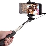 The Best Wired Selfie Stick [Battery & Bluetooth Free] for iPhone 6 5, Samsung Galaxy S6 S5 & Android Phones - New Mini Monopod with Cable Fits in Pocket