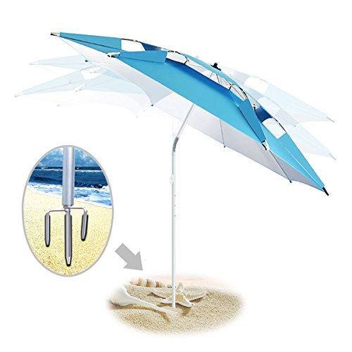 Portable Sun Shade Slant Umbrella, DoerDo 2.2m Width Free Airflow 360 Degree Inclined All Direction For All-Weather, With Floor Insert Tool, Heat Insulation, Antiultraviolet - 2.2m