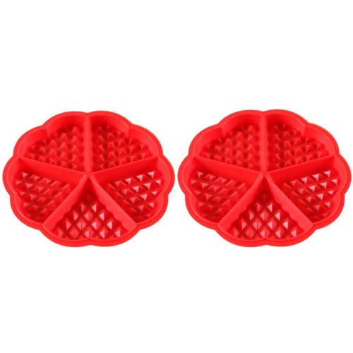 Selecto Bake 2 Pcs Silicone Waffles Mould and Pancakes Mould - Non-Stick Mini Heart Muffin Mould - Good for Slimming World Waffles and Breakfast Recipe, Red