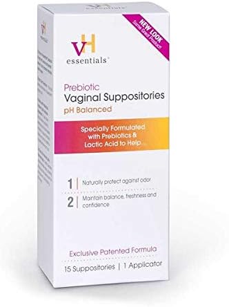 VH Essentials Prebiotic Vaginal Suppositories, 15 Count(Pack of 3) (Natural)
