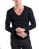 KalvonFu Men's Modal Deep V Neck Long Sleeve Soft Basic T-Shirt