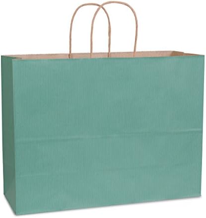 BagDream 16x6x12- 50pcs Green Kraft Paper Bags with Rope Handles for Shopping, Grocery, Mechandise, Party, Gift Bags, Large Size 100% Recyclable Paper Bags