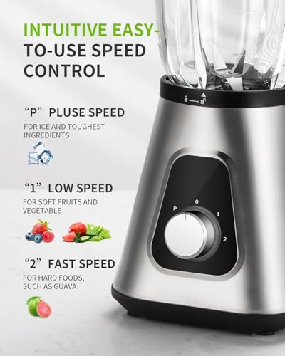 GDOR 1200W Smoothie Blender 2 in 1 Blender with 1.5L Glass Jug & 650ML Travel Cup 3 Speed Smoothie Maker Professional Glass Jug Blenders for Smoothies, Shakes, Frozen Drinks, Ice, Sauces, Silver