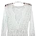 Wispun Women Sexy Deep-V Long Sleeve Lace Maxi Dresses See-through Mullet Dress (XXL, White)