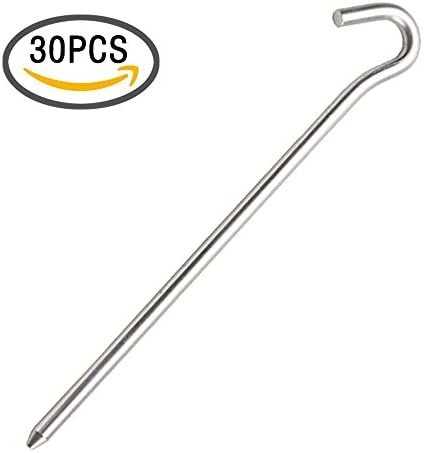 Tent Pegs, Premium Strong Aerometal Aluminum Alloy Tent Stakes Garden Stakes for Camping Trip, Hiking or Other outdoor Activities Heavy Duty Rust Resistant Metal Silver (Tent Pegs 30 Pcs)
