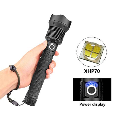 Telescopic USB Zoom Waterproof Camping Flashlight, 90000 Lumens Xhp70 Xhp50 Water Resistant Handheld LED Light Best Camping, Outdoor, Emergency, Everyday Flashlights (Battery not Included) (Xph70)