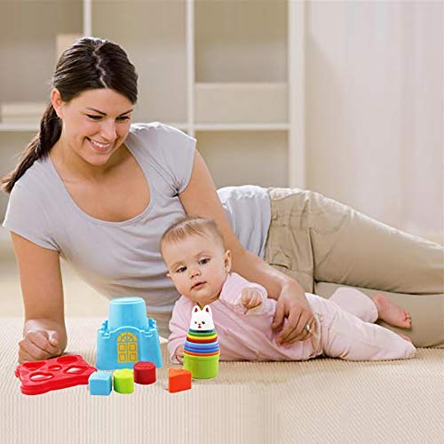 WISHTIME Baby Stacking Cups Bath Toy - Castle Stacking Sorting Nesting Bath Beach Toys Educational Development Toy for Baby Toddlers Kids 1 2 3 4-5 Year Old Girls Boys