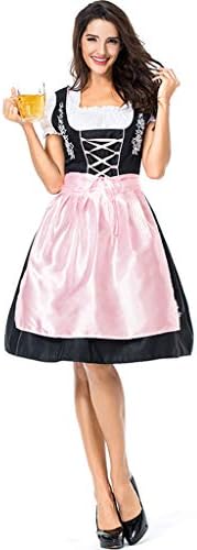 QQWE Women Oktoberfest Costume, German National Style Costume, Dirndl Fancy Dress Maid Cosplay Clothing,Pink-XL
