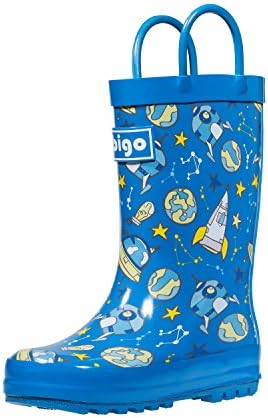 hibigo Children's Natural Rubber Rain Boots with Handles Easy for Little Kids & Toddler Boys, Pattern