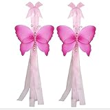 Butterfly Curtain Tiebacks Dark Pink Fuchsia Crystal Nylon Butterflies Pair Set Decorations Window Treatment Holdback Sheer Drapes Holder Drapery Tie Back Baby Nursery Bedroom Girl Room Kid Decor Home
