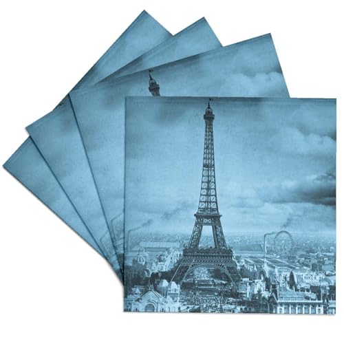 3dRose cst_6794_3 Eiffel Tower Paris France, 1889 Cyan-Ceramic Tile Coasters, S…