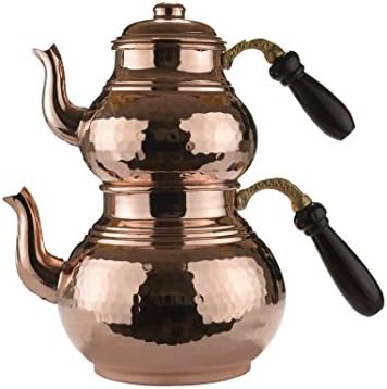 MisterCopper Heavy Gauge 1MM Thick Handmade Copper Tea Pot Set Stovetop Teapot Set (Hammered 2.8-Quart)