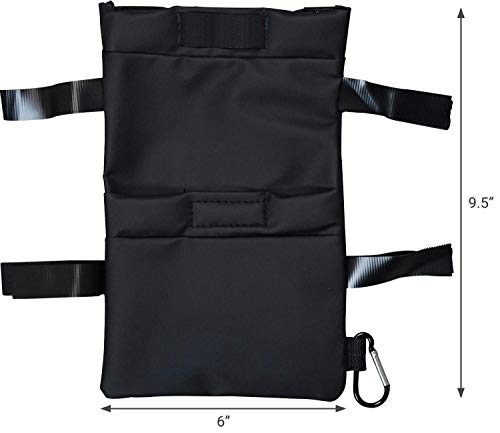 Crutch Bag Pouch - Accessory Tote for Crutches Provides Easy Hands-Free Access with Crutch Handle Covers Included for Men or Women - Black Color and Lightweight Design