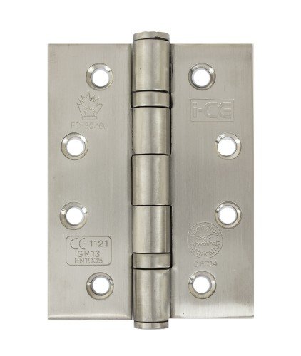 Lunn Hardware Stainless Steel CE13 Rated Satin Ball Bearing Hinge, 100 mm x 75 mm x 3.0 mm Size