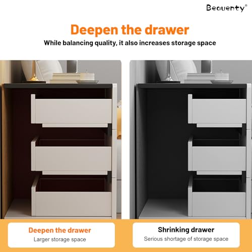 Beauenty Modern Nightstand, Bedside Table with 3 Drawers, Storage Side Tables, Space Saving End Table Cabinet for Bedroom, Office, Hotel, 40x40x56cm (3 Drawers-Black & White)
