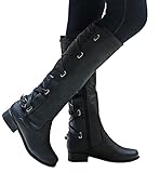 Women Boots Winter Tall Riding Leather Strappy Flat by Meilidress