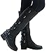 Women Boots Winter Tall Riding Leather Strappy Flat by Meilidress