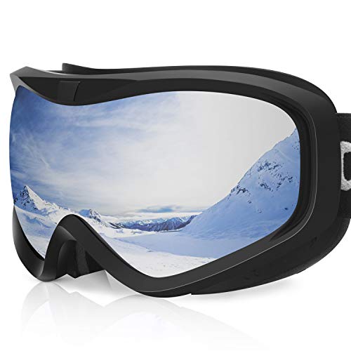 devembr OTG Ski Goggles Clear, Snowboard Goggles Anti-Fog,100% UV Protection,Anti-Slip Strap,Helmet Compatible Snow Goggles for Men & Women,Skiing Snowmobile Skating, Black Frame,Silver Lens (VLT 8%) - Thumbnail 7