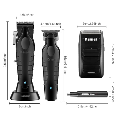 KEMEI Professional Hair Clippers for Men, Cordless Barber Razor Razor Foil Razor for Nose Eyebrow Ear Kit with 11 Guide Combs