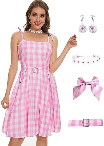 adult classic barbie bodycon dress costume Adult Classic Barbie The Movie Bodycon Dress Costume + Necklace Large NEW W Tags