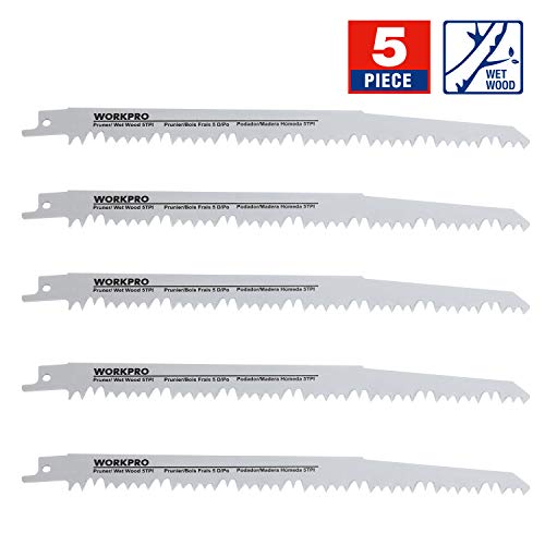 WORKPRO 5-Piece 9-Inch Wood Pruning Reciprocating Saw Blade Set, 5TPI, CR-V Steel Sawzall Replacement Blade Kit for Bosch, Black & Decker, Makita,Dewalt