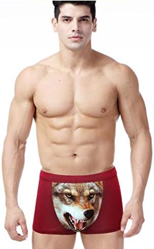 Carlie Mens 3D Sexy Wolf Head Boxers Briefs Underpants Short Underwear (XL, Claret)