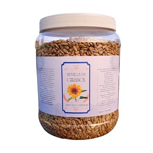 ARIAZU Semilla de Girasol 1 kg sin cascara pelada cruda Pepita de Girasol envase de plastico Reusable