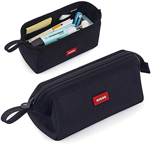 iSuperb Large Pencil Case Boys Pencil Bag Pouch Holder for Girls Portable Office Aesthetic Stationery Makeup Bag for Secondary School Teen Men Women Personalized Pen Bag(Black)