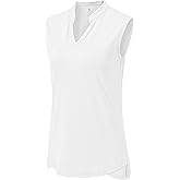 BGOWATU Women's Golf Polo T-Shirts Sleeveless V Neck Collarless Tennis Shirts UV Protection Quick Dry Lightweight