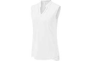 BGOWATU Women's Golf Polo T-Shirts Sleeveless V Neck Collarless Tennis Shirts UV Protection Quick Dry Lightweight