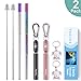 Telescopic Re-usable Stainless Steel Metal Straws, Yoelike 2 Pack Portable Travel Drinking Straw with Case, Cleaner Brush, Keychain, Carabiner, Silicone Tips for Drinking Water, Smoothie, Juice